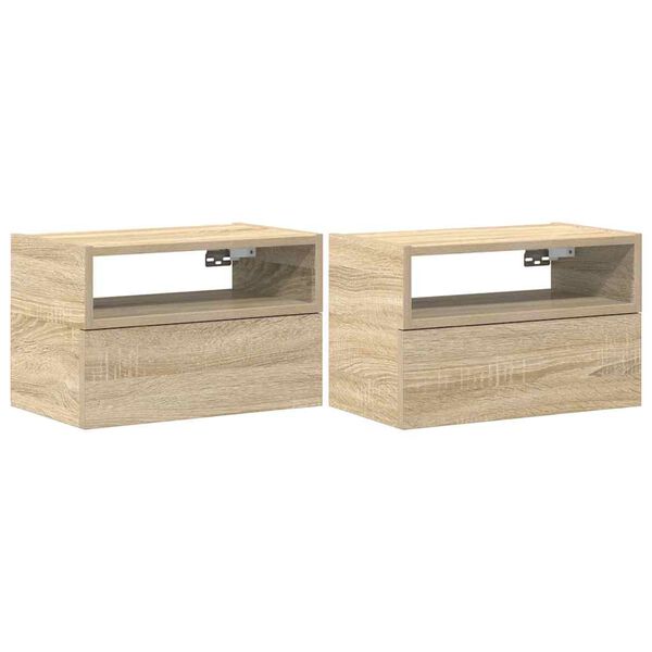 vidaXL Mesas de cabeceira de parede 2 pcs 45x26x28,5cm carvalho sonoma