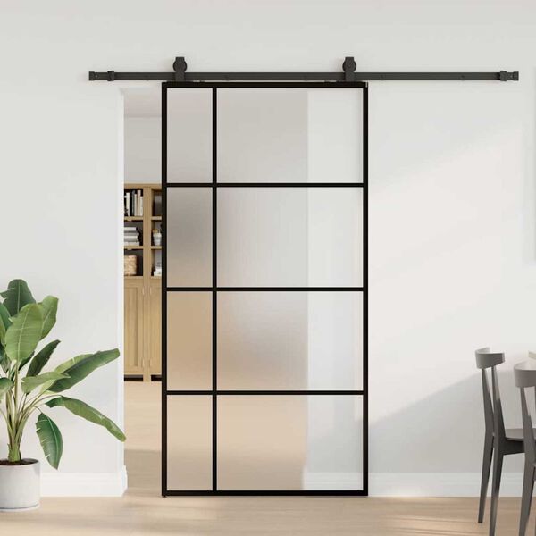 vidaXL Porta desliz. c/ conj. ferragens 102,5x205cm vidro ESG preto