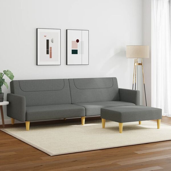 vidaXL Sofá-cama de 2 lugares c/ apoio de pés tecido cinzento-escuro