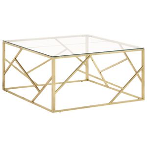 vidaXL Mesa de centro a&ccedil;o inoxid&aacute;vel e vidro temperado dourado