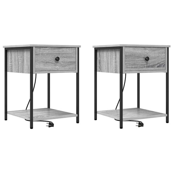 vidaXL Arm&aacute;rio de Cabeceira 2 pcs Cinza Sonoma 42 x 41 x 56 cm