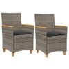 vidaXL Cadeiras de jardim c/ almofad&otilde;es 2 pcs vime PE/madeira cinza