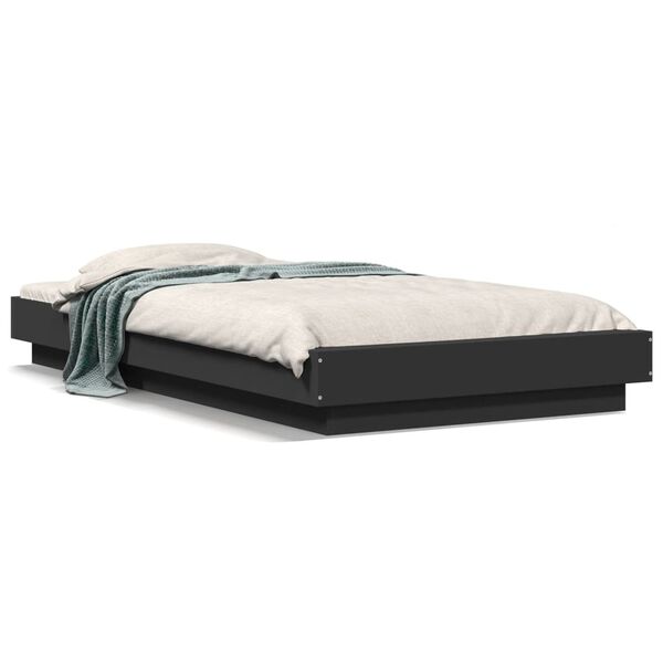vidaXL Estrutura cama c/ luzes LED 75x190cm derivados de madeira preto
