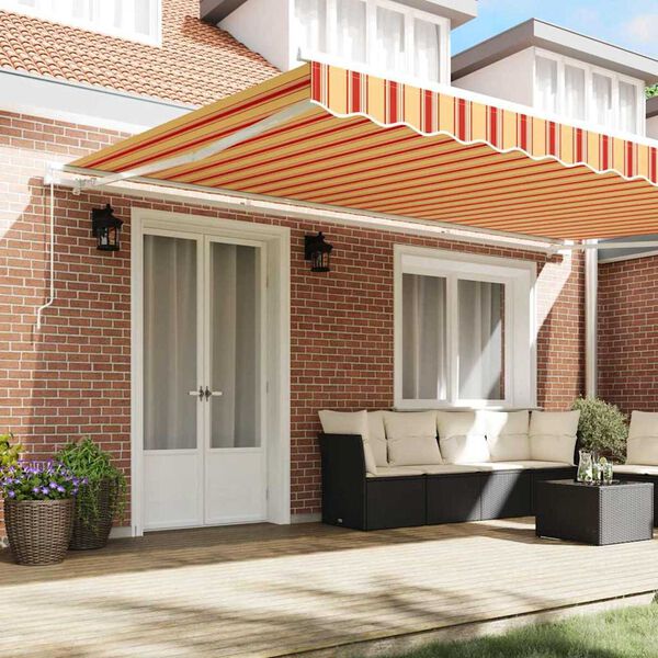 vidaXL Toldo Retrátil Amarelo e Laranja 500 × 300 cm Tecido e Metal