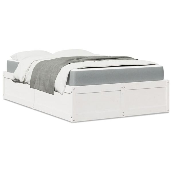 vidaXL Cama com colch&atilde;o 120x200 cm madeira de pinho maci&ccedil;a branco