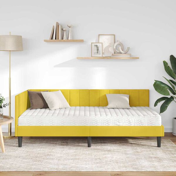 vidaXL Estrutura de Cama de Canto com Colch&atilde;o 2 pcs Amarelo Veludo
