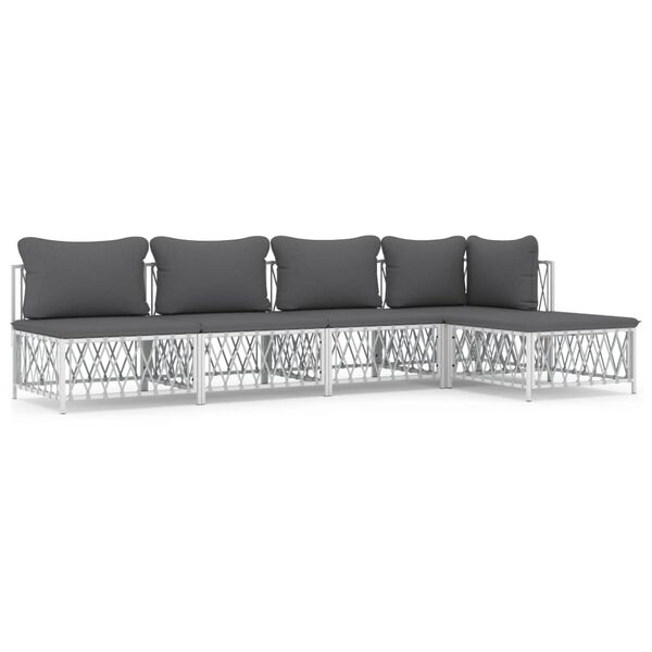 vidaXL 5 pcs conjunto lounge de jardim com almofadões aço branco