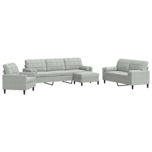 vidaXL 4 pcs conjunto sof&aacute;s com almofad&otilde;es e rolos veludo cinza-claro