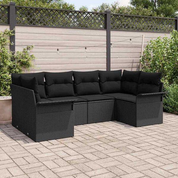 vidaXL Conjunto de Sof&aacute; de Jardim 6 pcs Preto Rattan Sint&eacute;tico