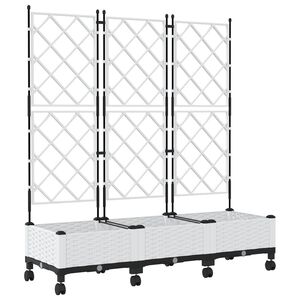vidaXL Vaso de Jardim com Treli&ccedil;a e Rodas 3 unid. Branco PP