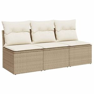 vidaXL Sof&aacute; de jardim de 3 lugares com almofad&otilde;es vime PE bege