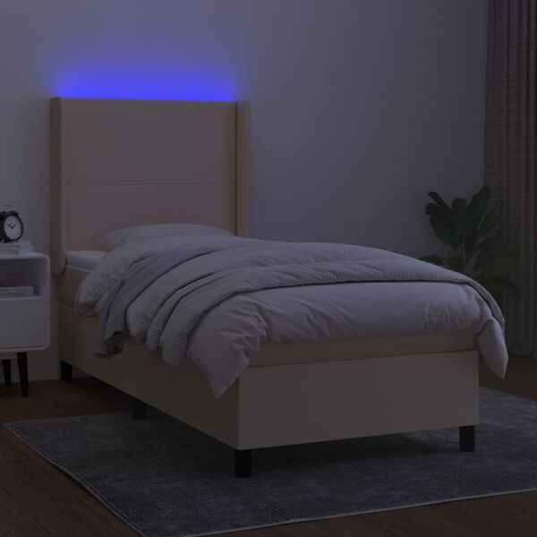 vidaXL Cama box spring c/ colch&atilde;o e LED 90x190 cm tecido cor creme