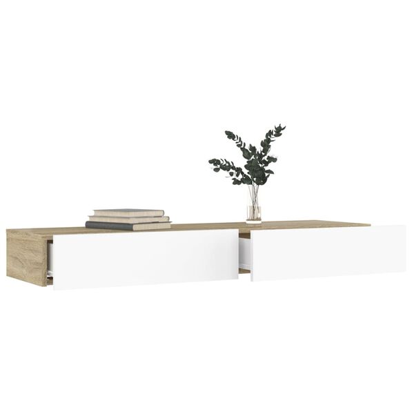 vidaXL M&oacute;vel de TV com luzes LED 120x35x15,5 cm branco/carvalho sonoma