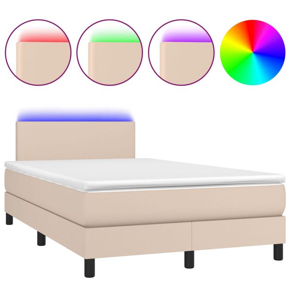 vidaXL Cama box spring c/colch&atilde;o/LED 120x190cm couro artif. cappuccino