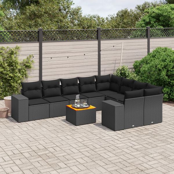 vidaXL 10 pcs conjunto sof&aacute;s de jardim c/ almofad&otilde;es vime PE preto