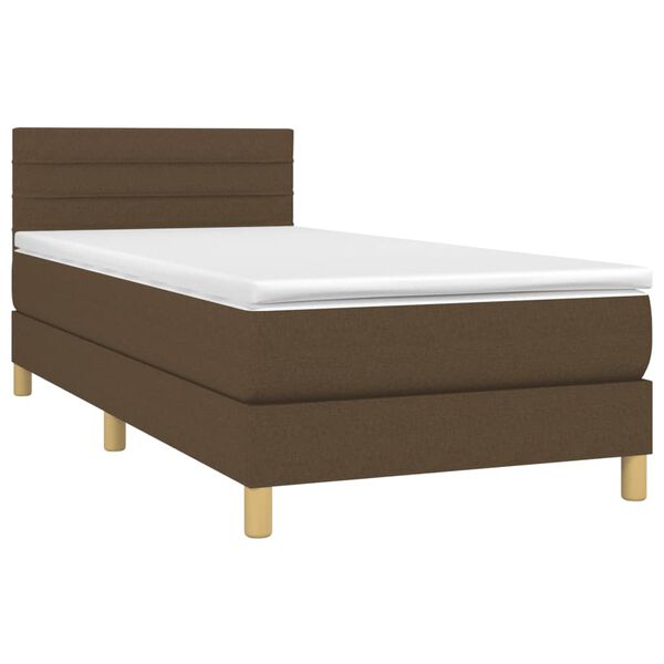 vidaXL Cama box spring c/ colch&atilde;o/LED 90x190 cm tecido castanho-escuro