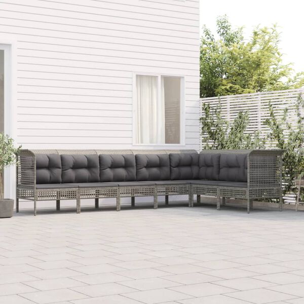 vidaXL 7 pcs conjunto lounge de jardim c/ almofad&otilde;es vime PE cinzento