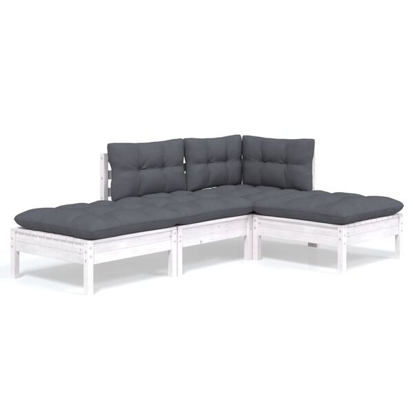 vidaXL 4 pcs conjunto lounge de jardim c/ almofad&otilde;es pinho maci&ccedil;o