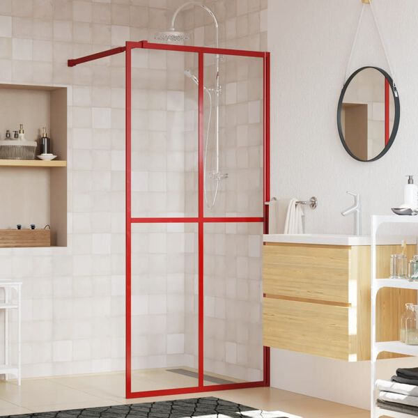 vidaXL Divis&oacute;ria de chuveiro 80x195 cm vidro transparente ESG vermelho