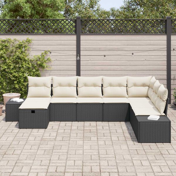 vidaXL Conjunto de Sof&aacute; de Jardim 8 pcs Preto Rattan Sint&eacute;tico