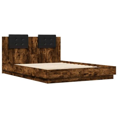 vidaXL Estrutura cama c/ cabeceira derivados madeira carvalho fumado
