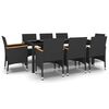 vidaXL 9 pcs conjunto de jantar para jardim vime PE preto