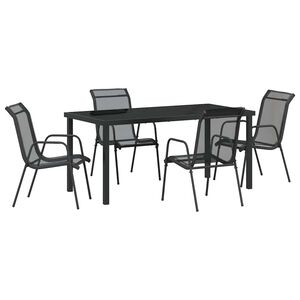vidaXL Conjunto de Jantar para Jardim 5 pcs Preto Textileno e a&ccedil;o