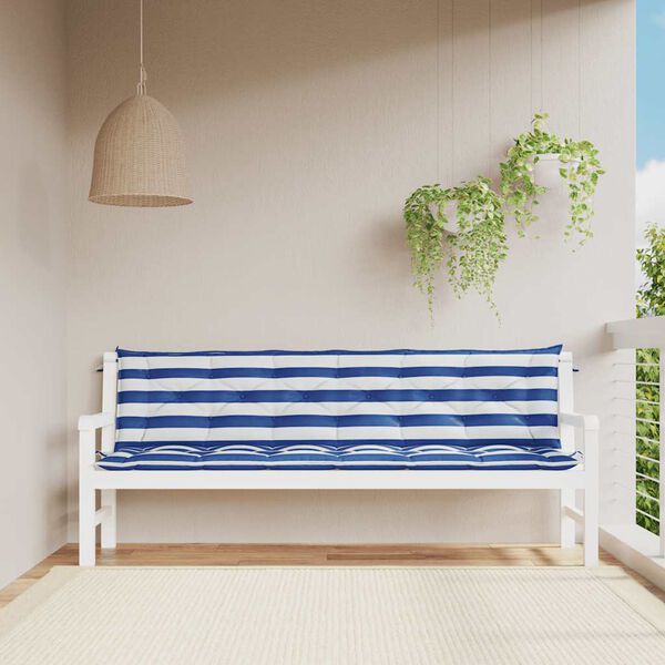 vidaXL Almofadões p/ banco jardim 2 pcs 200x50x7 cm tecido azul/branco