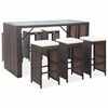vidaXL 7 pcs conjunto bar para jardim c/ almofad&otilde;es vime PE castanho