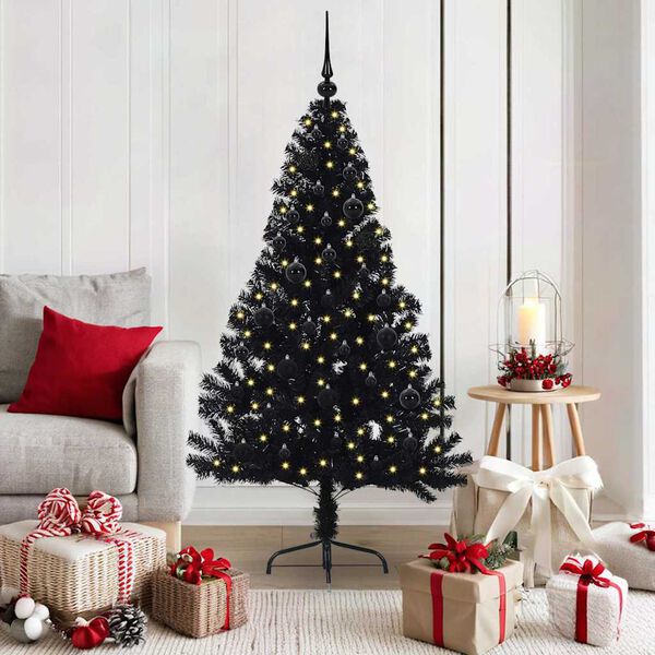 vidaXL &Aacute;rvore de Natal Artificial Pr&eacute;-iluminada Preto 150 cm PVC