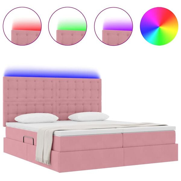 vidaXL Cama com luzes de tira LED Rosa 180 x 200 cm Veludo
