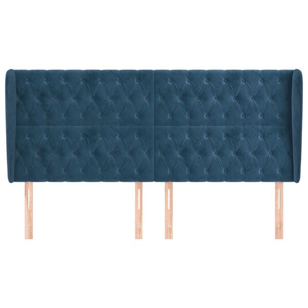 vidaXL Cabeceira cama c/ abas veludo 183x23x118/128 cm azul-escuro