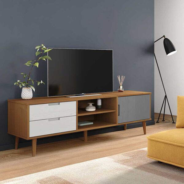 vidaXL Móvel de TV MOLDE 158x40x49 cm pinho maciço castanho