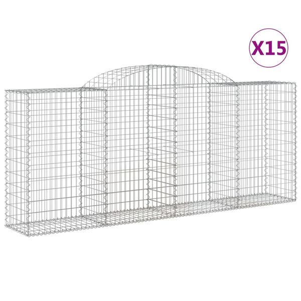 vidaXL Cestos gabião arqueados 15pcs 300x50x120/140 ferro galvanizado