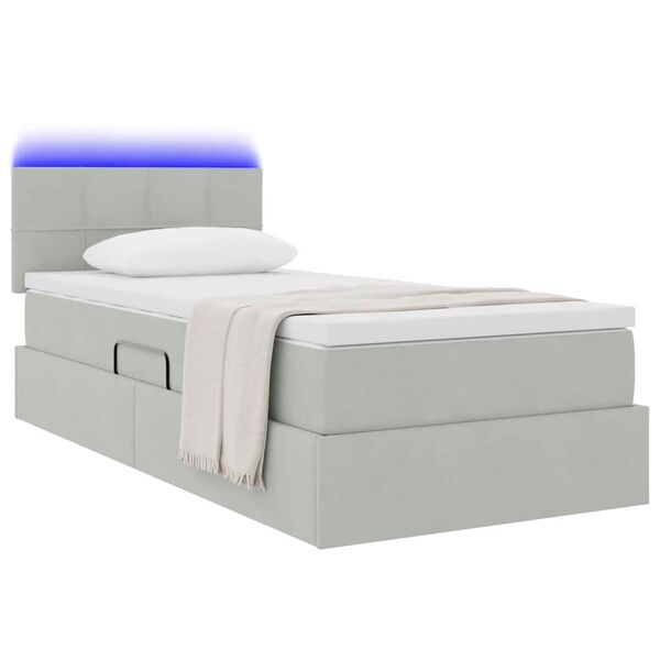vidaXL Cama com arruma&ccedil;&atilde;o e LED Cinzento-claro 100 x 200 cm Veludo