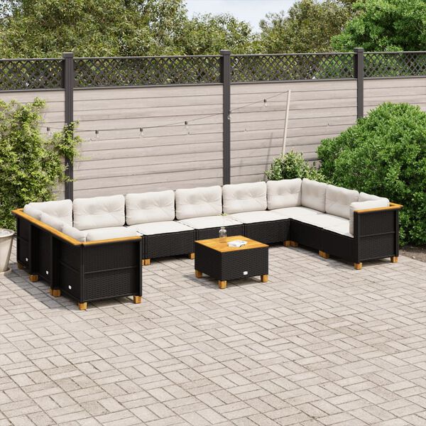 vidaXL 11 pcs conjunto sof&aacute;s de jardim c/ almofad&otilde;es vime PE preto