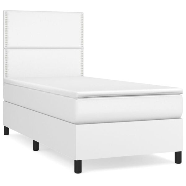 vidaXL Cama com molas/colch&atilde;o 90x190 cm couro artificial branco