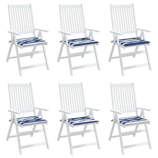 vidaXL Almofad&otilde;es p/ cadeira 6pcs 40x40x4 cm tecido riscas azul/branco