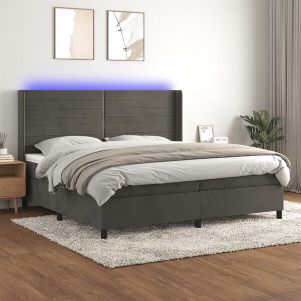 vidaXL Cama box spring c/ colch&atilde;o/LED 200x200cm veludo cinzento-escuro