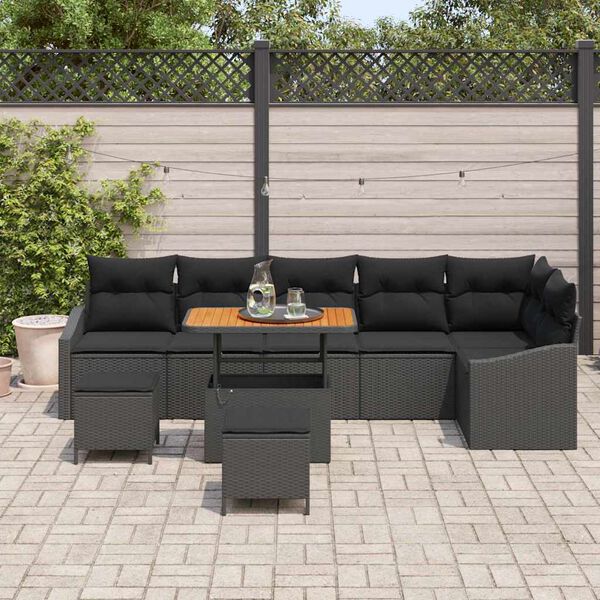 vidaXL Conjunto de Sof&aacute; de Jardim 9 pcs Preto Rattan Sint&eacute;tico