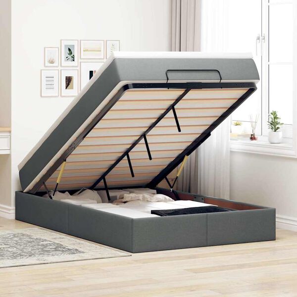 vidaXL Estrutura cama otomana colchão 120x200cm tecido cinzento escuro