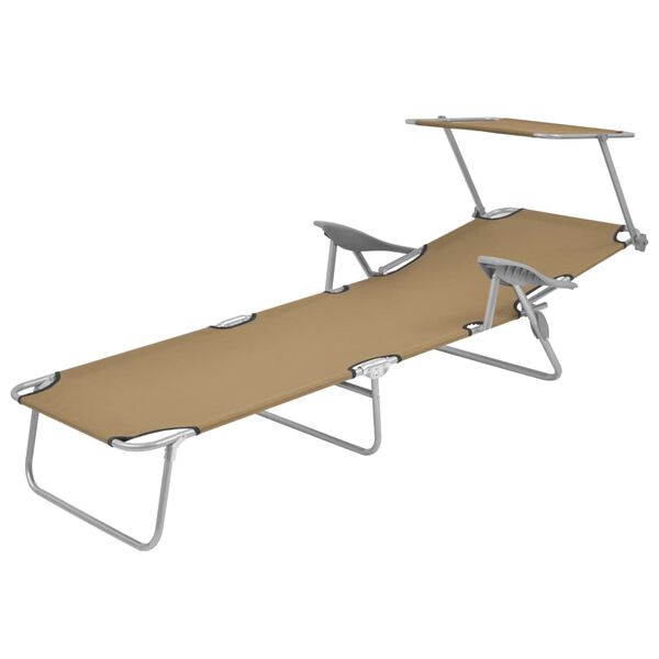 vidaXL Espreguiçadeira dobrável com toldo aço cinzento-acastanhado