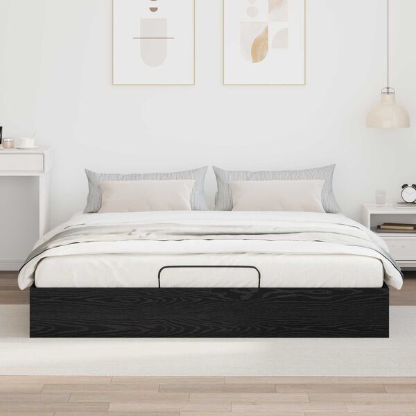 vidaXL Estrutura de Cama Ottoman Carvalho Preto 203 x 160 x 25 cm