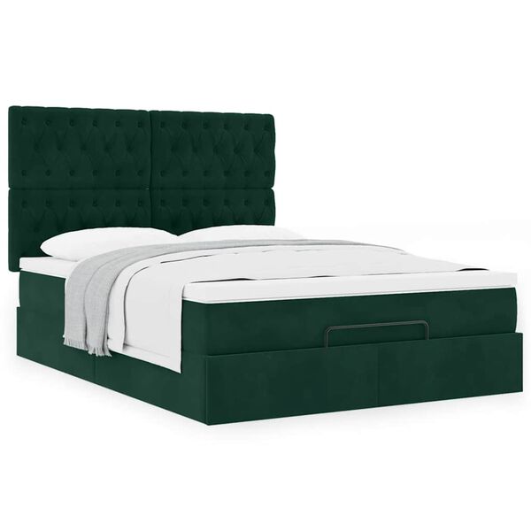 vidaXL Estrutura cama otomana colch&otilde;es 140x200 cm veludo verde escuro