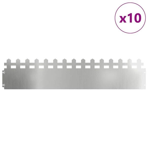 vidaXL Delimitadores de relvado 10 pcs Prateado 103 x 0,05 x 22 cm