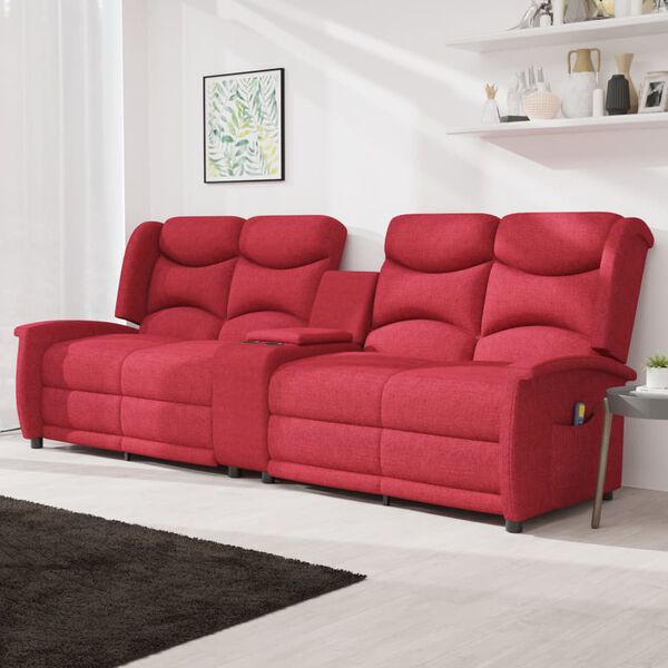 vidaXL Poltrona massagem 4 lug. reclin. c/ suporte copo vermelho-tinto