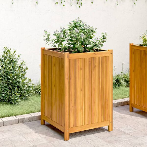 vidaXL Vaso/floreira de jardim com forro 50x50x75 cm ac&aacute;cia maci&ccedil;a