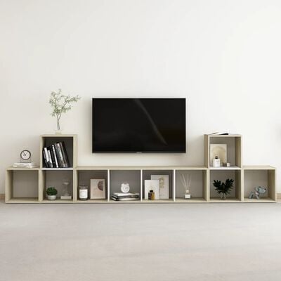 vidaXL 5 pcs conjunto móveis de TV contraplacado branco e carv. sonoma