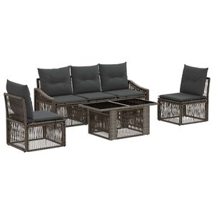 vidaXL Conjunto de Sof&aacute; de Jardim 6 unid. Cinza e Cinza Escuro vime PE