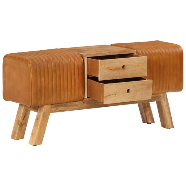 vidaXL Boque 107 cm couro de cabra genu&iacute;no/mangueira maci&ccedil;a castanho